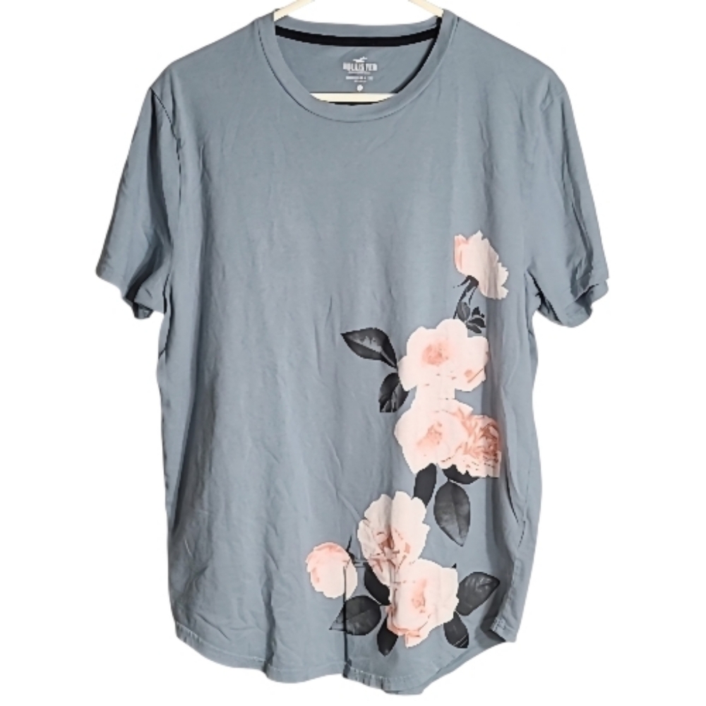 Floral Hollister Tee in Slate Blue Color